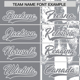 Custom Gray White Split Fashion Coconut Tree Design Authentic Baseball Jersey