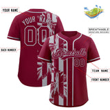 Custom Crimson Gray Split Fashion Coconut Tree Design Authentic Baseball Jersey