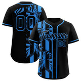 Custom Black Powder Blue Split Fashion Coconut Tree Design Authentic Baseball Jersey