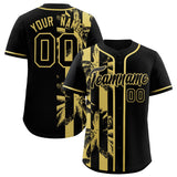 Custom Black Old Gold Split Fashion Coconut Tree Design Authentic Baseball Jersey