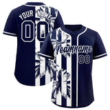 Custom Navy White Split Fashion Coconut Tree Design Authentic Baseball Jersey