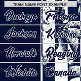 Custom Navy White Split Fashion Coconut Tree Design Authentic Baseball Jersey