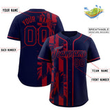Custom Navy Red Split Fashion Coconut Tree Design Authentic Baseball Jersey