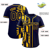 Custom Navy Yellow Split Fashion Coconut Tree Design Authentic Baseball Jersey