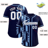 Custom Navy Powder Blue Split Fashion Coconut Tree Design Authentic Baseball Jersey