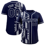 Custom Navy Gray Split Fashion Coconut Tree Design Authentic Baseball Jersey