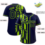 Custom Navy Neon Green Split Fashion Coconut Tree Design Authentic Baseball Jersey