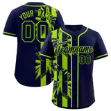 Custom Navy Neon Green Split Fashion Coconut Tree Design Authentic Baseball Jersey