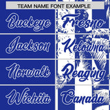 Custom Royal White Split Fashion Coconut Tree Design Authentic Baseball Jersey
