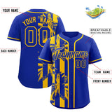 Custom Royal Yellow Split Fashion Coconut Tree Design Authentic Baseball Jersey