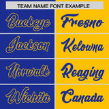 Custom Royal Yellow Split Fashion Coconut Tree Design Authentic Baseball Jersey