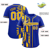 Custom Royal Yellow Split Fashion Coconut Tree Design Authentic Baseball Jersey