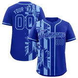 Custom Royal Powder Blue Split Fashion Coconut Tree Design Authentic Baseball Jersey