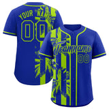 Custom Royal Neon Green Split Fashion Coconut Tree Design Authentic Baseball Jersey