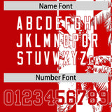 Custom Red White Split Fashion Coconut Tree Design Authentic Baseball Jersey