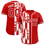 Custom Red White Split Fashion Coconut Tree Design Authentic Baseball Jersey
