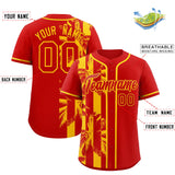 Custom Red Yellow Split Fashion Coconut Tree Design Authentic Baseball Jersey