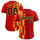 Custom Red Yellow Split Fashion Coconut Tree Design Authentic Baseball Jersey