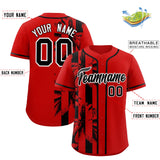 Custom Red Black Split Fashion Coconut Tree Design Authentic Baseball Jersey