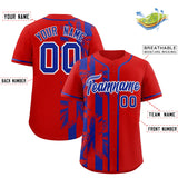 Custom Red Royal Split Fashion Coconut Tree Design Authentic Baseball Jersey