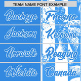 Custom Powder Blue White Split Fashion Coconut Tree Design Authentic Baseball Jersey