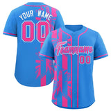 Custom Powder Blue Pink Split Fashion Coconut Tree Design Authentic Baseball Jersey