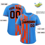 Custom Powder Blue Orange Split Fashion Coconut Tree Design Authentic Baseball Jersey