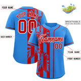 Custom Powder Blue Red Split Fashion Coconut Tree Design Authentic Baseball Jersey