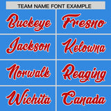 Custom Powder Blue Red Split Fashion Coconut Tree Design Authentic Baseball Jersey