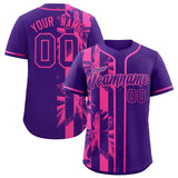 Custom Purple Pink Split Fashion Coconut Tree Design Authentic Baseball Jersey