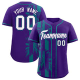 Custom Purple Teal Split Fashion Coconut Tree Design Authentic Baseball Jersey