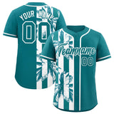 Custom Aqua White Split Fashion Coconut Tree Design Authentic Baseball Jersey