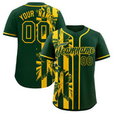 Custom Green Yellow Split Fashion Coconut Tree Design Authentic Baseball Jersey
