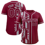 Custom Crimson Gray Split Fashion Coconut Tree Design Authentic Baseball Jersey