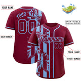 Custom Crimson Powder Blue Split Fashion Coconut Tree Design Authentic Baseball Jersey