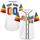 Custom LGBT Rainbow For Pride Month Raglan Sleeves Authentic Baseball Jersey Stitched Logo Number