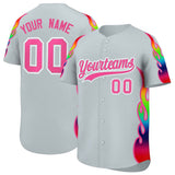 Custom Silver Graffiti Pattern Personalized Multicolored Flames Print Authentic Baseball Jersey