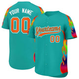 Custom Aqua Graffiti Pattern Personalized Multicolored Flames Print Authentic Baseball Jersey