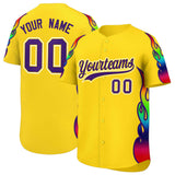 Custom Gold Graffiti Pattern Personalized Multicolored Flames Print Authentic Baseball Jersey