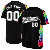 Custom Black Graffiti Pattern Personalized Multicolored Flames Print Authentic Baseball Jersey