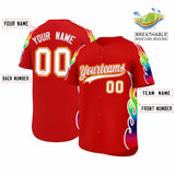 Custom Red Graffiti Pattern Personalized Multicolored Flames Print Authentic Baseball Jersey