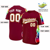 Custom Crimson Graffiti Pattern Personalized Multicolored Flames Print Authentic Baseball Jersey