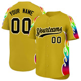 Custom Old Gold Graffiti Pattern Personalized Multicolored Flames Print Authentic Baseball Jersey