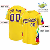Custom Gold Graffiti Pattern Personalized Multicolored Flames Print Authentic Baseball Jersey