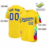 Custom Gold Graffiti Pattern Personalized Multicolored Flames Print Authentic Baseball Jersey