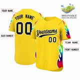 Custom Gold Graffiti Pattern Personalized Multicolored Flames Print Authentic Baseball Jersey