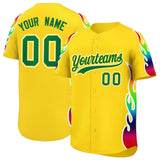 Custom Gold Graffiti Pattern Personalized Multicolored Flames Print Authentic Baseball Jersey