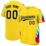 Custom Gold Graffiti Pattern Personalized Multicolored Flames Print Authentic Baseball Jersey