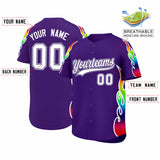Custom Purple Graffiti Pattern Personalized Multicolored Flames Print Authentic Baseball Jersey