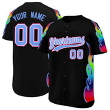 Custom Black Graffiti Pattern Personalized Multicolored Flames Print Authentic Baseball Jersey